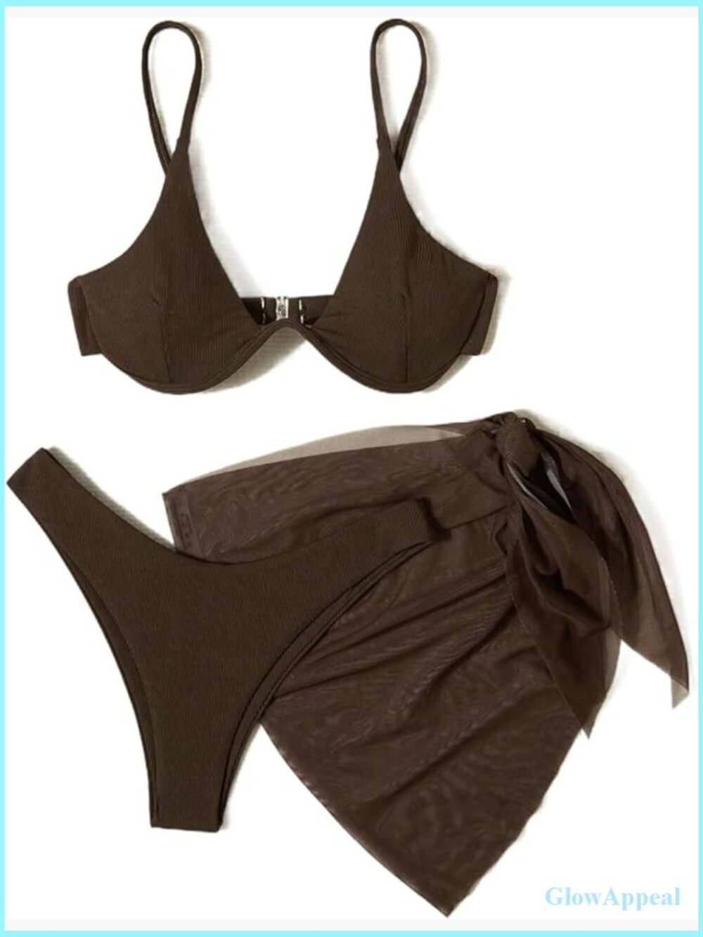 3 Piece Bikini Set with Sarong Cover Up High Cut Underwire Swimwear